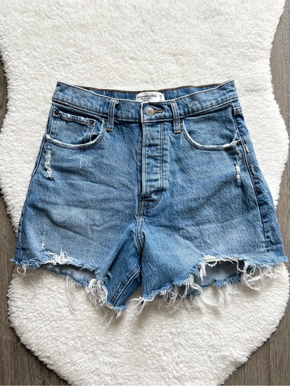 Abercrombie & Fitch Blue Distressed High-Rise Dad Denim Shorts